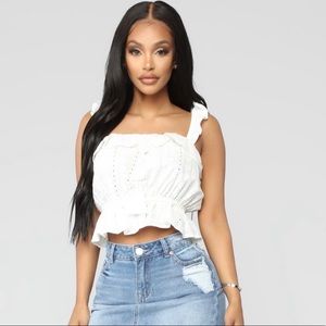 White ruffle top